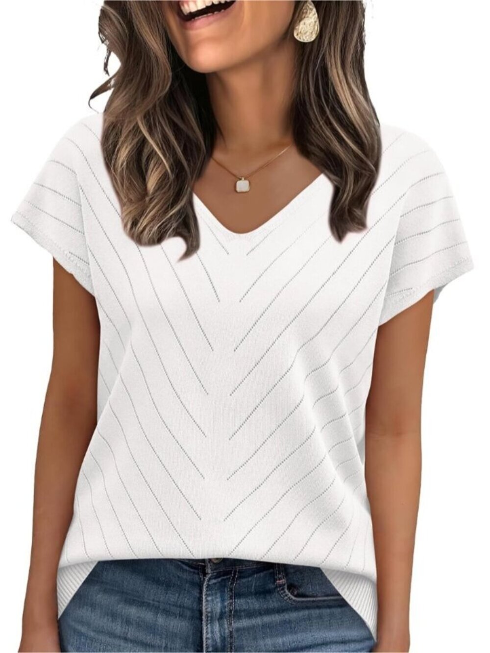 V-Neck Short Sleeve Sweater Summer Beach Top